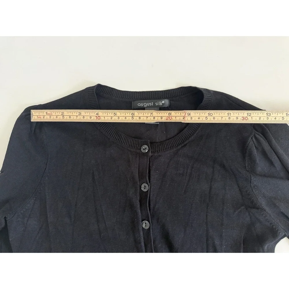 August Silk Womens S Black Cardigan Sweater Puff Sleeve Button Front Classic